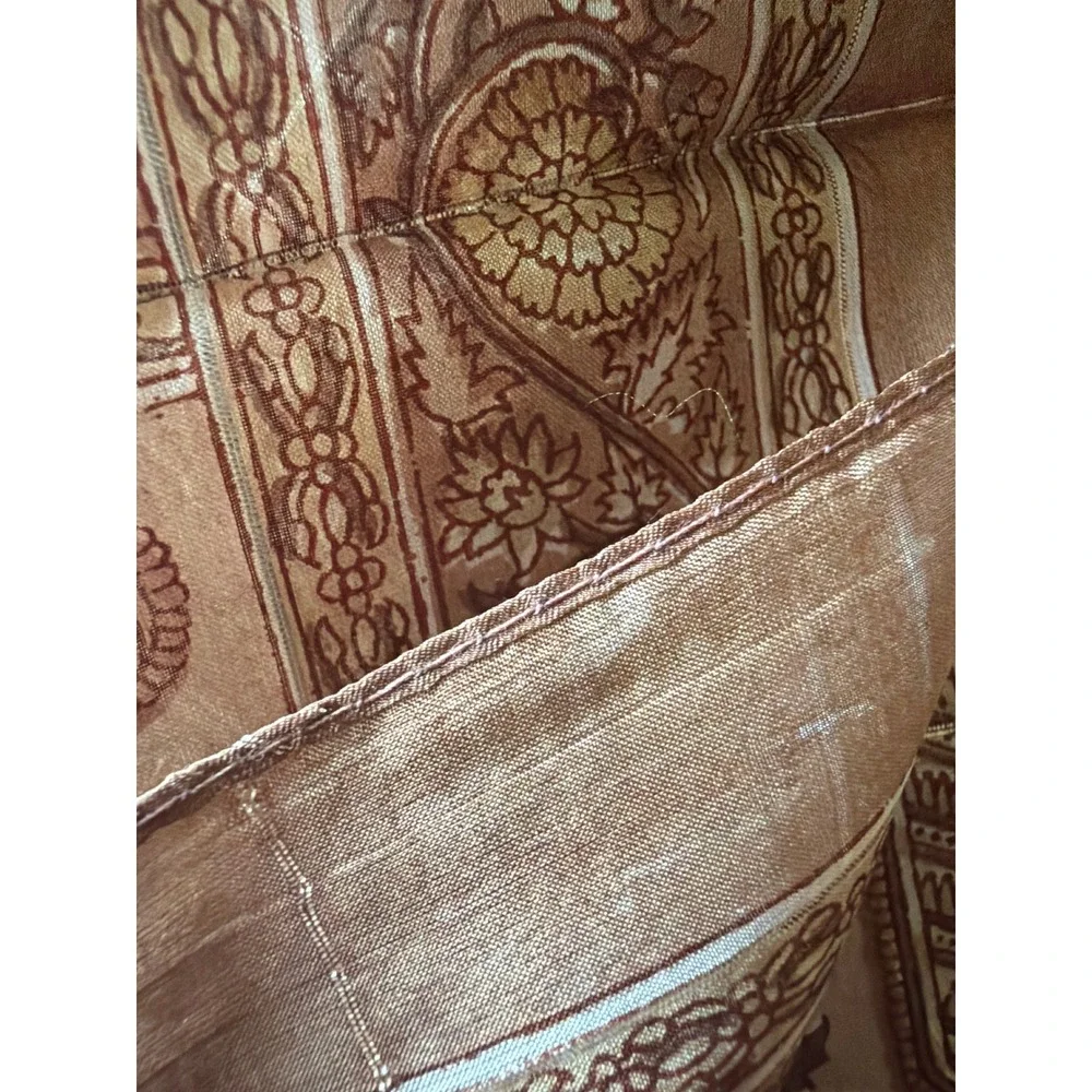 Scarf Tan Paisley Floral Metallic Thread Rectangular Lightweight Boho
